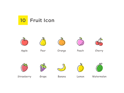 水果图标 apple banana cherry fruit grape icon lemon orange peach pear strawberry watermelon