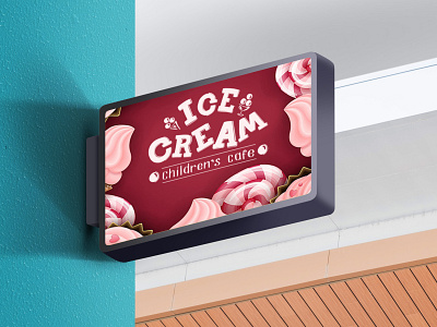 signboard for children's ice cream cafe design flat illustration lettering lettering logo logo signboard vector
