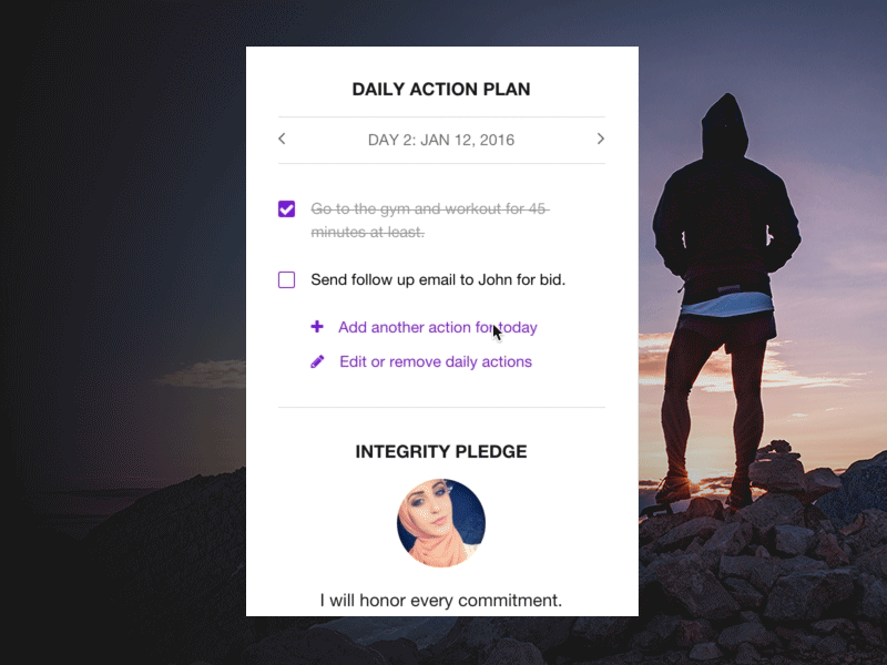 100DayChallenge.com - Daily Action Plan Interactions animation interactions ui ui component