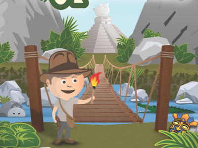 Savings Adventure bridge illustration jungle kids piggy bank youth month