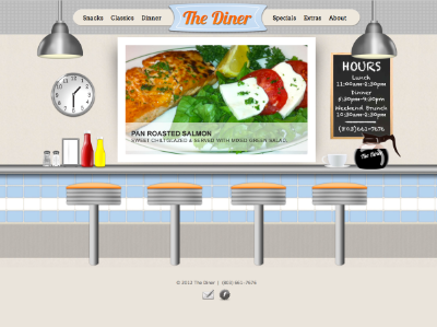 The Diner food illustration layout website