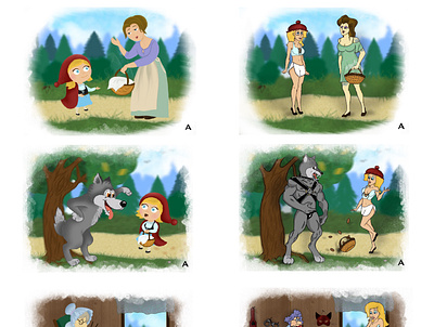 Illustration for a fairy tale Little Red Riding Hood design fairy tale fairytale girl grandma illustration illustration art littleredridinghood wolf