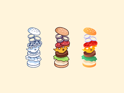 Burger three ways 🍔 burger food gradient illustration outline style vector