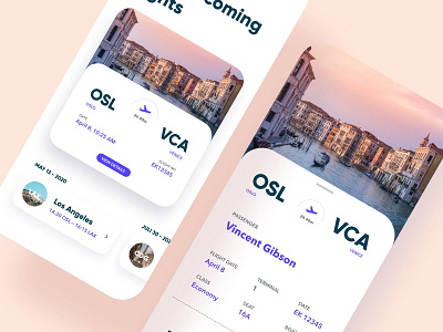 Travel App - Upcoming flights and Boarding Pass UI Design app app design booking clean exotic graphic design mobile mobile ui plane simple travel travel app trip ui ux white