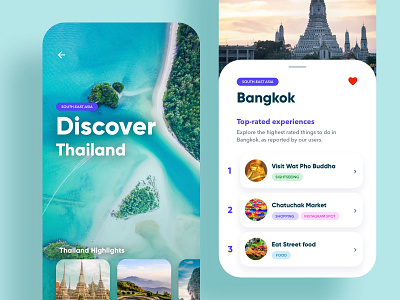 Travel App - Discover and Explore UI Design Concept app app design clean design concept exotic graphic design mobile mobile ui simple thailand travel travel app trip ui ui design ux ux design white