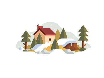 January cabin flat forest house illustration january landscape simple snow winter