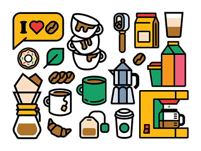 Coffee Icons cafe chemex coffee donut flat icon illustration outline simple