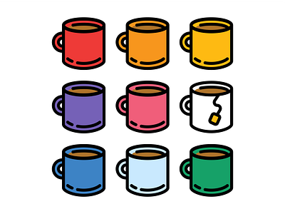 Coffee cups (and tea) cafe coffee cups drink flat icon illustration outline tea vector