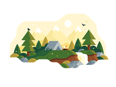 Summer Camping camping flat illustration landscape mountains nature scene summer trees vector