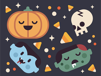 Halloween Faces fall flat geometric halloween illustration october pumpkin skeleton skull vampire vector zombie
