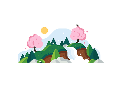 Spring 🍃 cherry blossom flat illustration landscape may nature spring tree vector