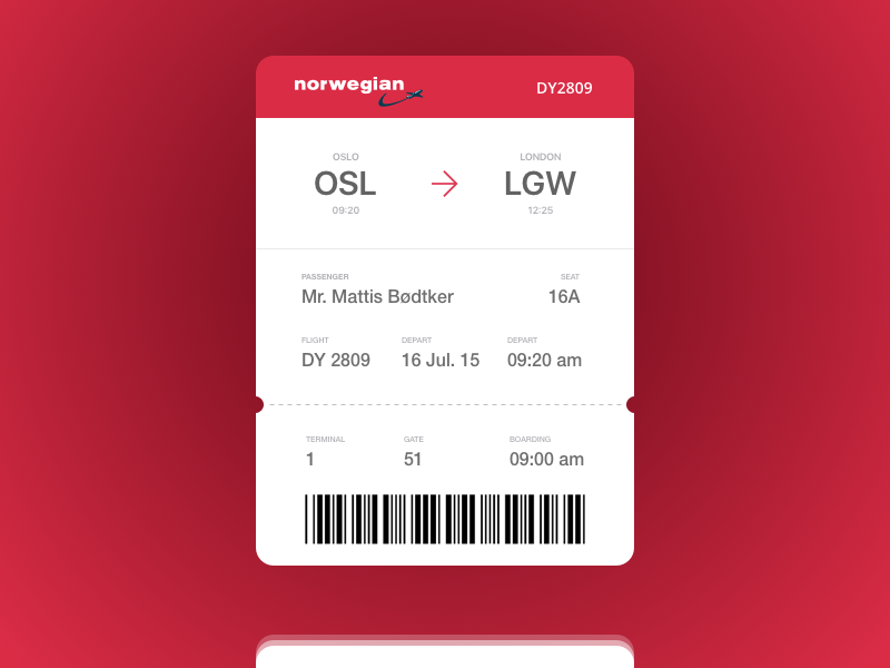 DailyUI #024 - Boarding Pass by Mattis Bødtker on Dribbble