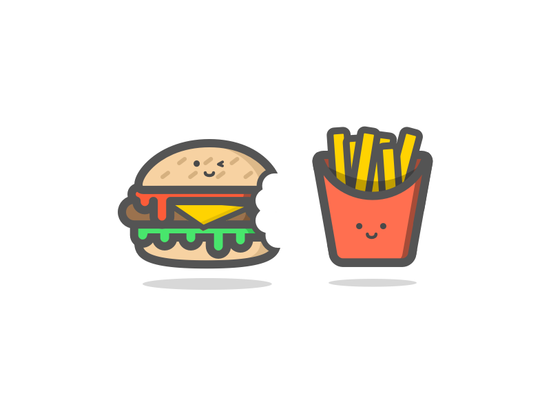 Cartoon Burger And Chips