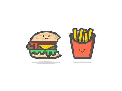 Burger & Chips burger chips food fries illustration outline vector