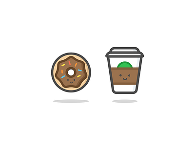 Donut & Coffee coffee donut drink food happy illustration outline vector