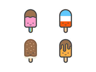 Four Popsicles ice cream illustration lolli outline popsicles poster vector