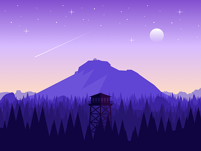 Firewatch firewatch forrest gradient illustration landscape moon mountain purple