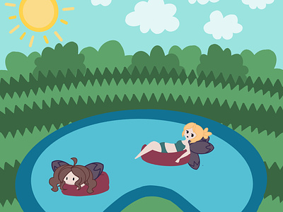 Fair-ly Relaxing Pond 2d art adorable cute cute illustration design fairy faries graphicdesign illustration simple