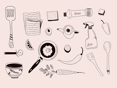 Objects doodling illustration outline procreate