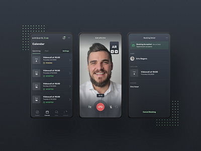 Booking Details app appointment booking calendar call dark device mockup player theme ui ux video videocall