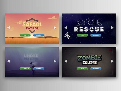 Table Top Game Themes africa diving illustration menu orbit safari space submarine title typography water zombie