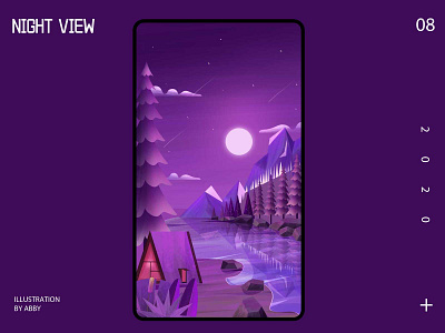 Night view camp forest illustration