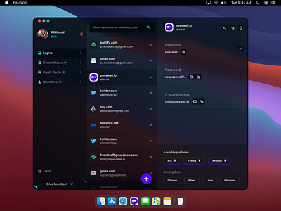 Password Manager Mac App app design app icon app ux big sur big sur icon clean desktop app mac app macos passwall password password manager ui design