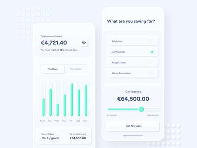 Skeuomorphic Savings App Concept 2020 design trend app design app ui clean mobile app neumorphic neumorphic app neumorphic design neumorphic elements neumorphic style neumorphic ui neumorphism neutral skeumorphic skeumorphic ui skeumorphism soft soft ui