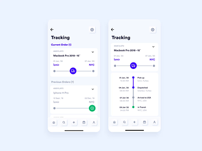 Tracking Screens of E-Commerce App animation app ui app ux ecommerce app mobile app mobile ui neuomorphism order management order tracking purchase shipping skeuomorphism soft ui tracking ux design