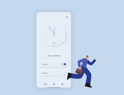 Clock Interface - UI Design alarm clock app challange clock concept dailyui design illustration minimal neumorphism ui ux