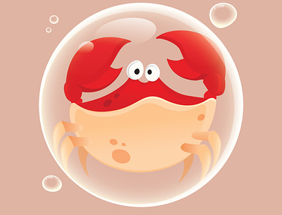 Crab in a Bubble Illustration 2d art 2d character animation crab design flat game character graphic design icon illustration vector