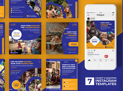 Charity & Donation Instagram Templates ads banner advertising banner branding charity event design donate donation download funding fundraising instagram ngo nonprofit organization promotion socialmedia support templates