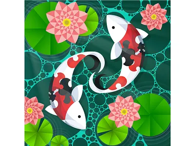 Koi's Pond design flat illustration flatdesign graphic design illstration illustrator vectorart