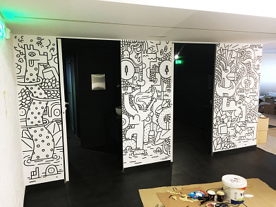 A BRAND NEW DOODLE MURAL! black and white blackandwhite character doodle doodling drawing fit graffiti illustration illustrator improvisation line art marker mural nature pattern plants sdeviano street art streetart