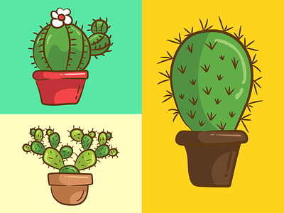Cactus Plants app art branding cactus cactus illustration drawing flat illustration outline stickers ui vector