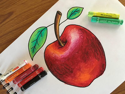 Apple in Oil Pastel Shading