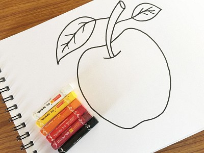 Apple Outline drawing art drawing oil pastel