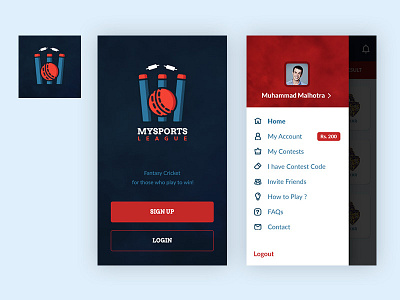 MSL App Design app branding branding cricket app interface ios menu design side menu side navigation splash screen ui ux