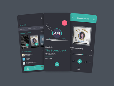 The Soundtrack Music Player app black dark mode design designs green interface music player music player app music player interface typography ui user interface userinterface ux