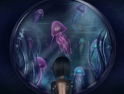 Jellygirl art artwork girl character illustration jellyfish neon light sketch watercolour