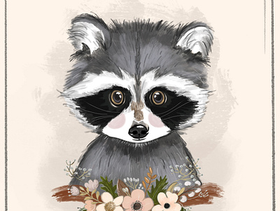 Raccoon animal art artwork autumn characters colour flowers illustration pencil drawing raccoon racoon sketch