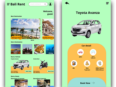 Bali rent apps ui design