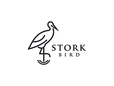 stork bird with line art logo design vector