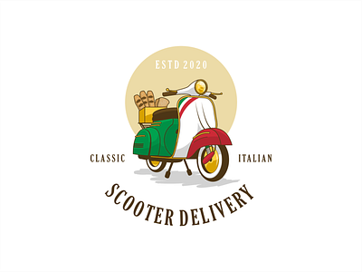 Awesome scooter classic delivery logo illustration Vector