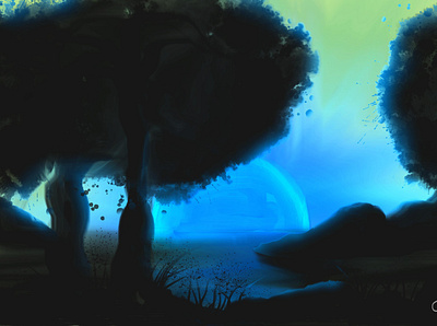 Blue moon concept art darkness digital art fantasy forest fantasyart forest illustraion mystery nightlife