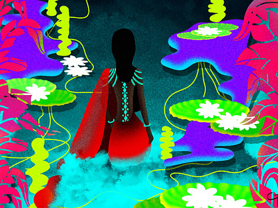 NEON abstracts artwork colour concept art design digital art drawing illustraion inspiration patterns red saree under water water world