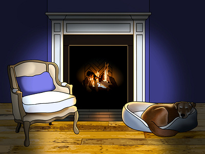 Fireplace Scene cozy design dog fireplace graphic design illustration sleeping