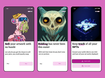 NFT Onboarding screens app design ui uiux ux