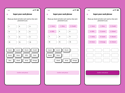 Seed phrase UI - Neubrutalism inspired app design ui uiux ux