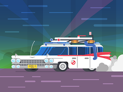 Ecto 1 ecto 1 flat ghostbusters halloween i aint afraid of no ghost illustration vector